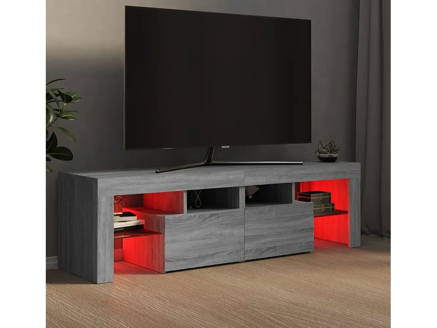 Mueble de TV con luces LED gris Sonoma 140x36,5x40 cm