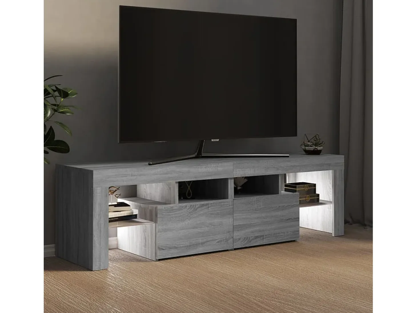 Mueble de TV con luces LED gris Sonoma 140x36,5x40 cm