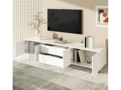 Mueble de TV con patas de madera - 180 x 40 x 42 cm - con 2 cajones + 4 puertas - aglomerado - blanco