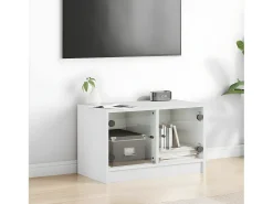 Mueble de TV con puertas de vidrio blanco 68x37x42 cm