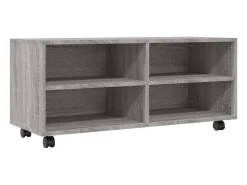 Mueble de TV con ruedas madera contrachapada gris 90x35x35 cm