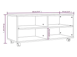 Mueble de TV con ruedas madera contrachapada gris 90x35x35 cm