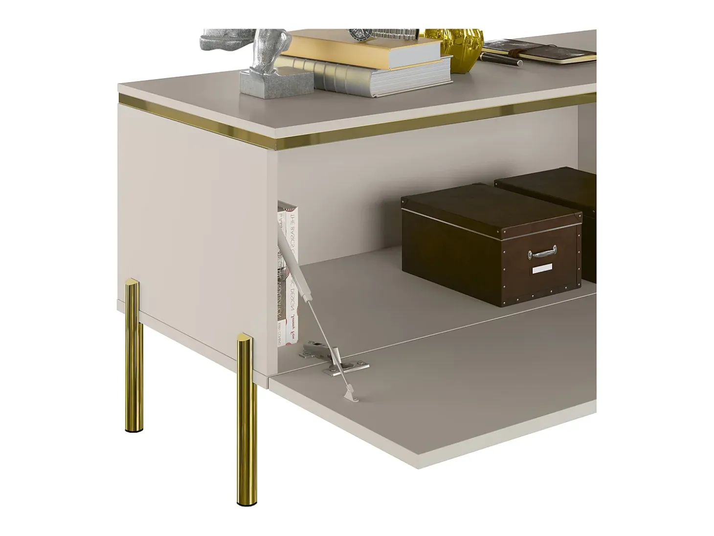 Mueble de TV contemporáneo con 2 puertas - Beige y dorado - VUKIA