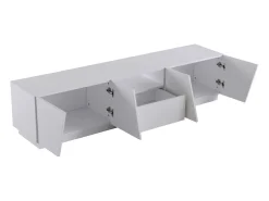 Mueble de TV de 170 cm, con cajón, 4 puertas, compartimento abierto, estilo escandinavo, cómoda de TV - Blanco