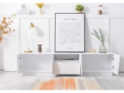 Mueble de TV de 170 cm, con cajón, 4 puertas, compartimento abierto, estilo escandinavo, cómoda de TV - Blanco