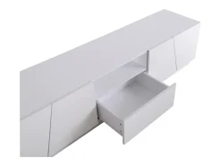 Mueble de TV de 170 cm, con cajón, 4 puertas, compartimento abierto, estilo escandinavo, cómoda de TV - Blanco