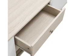 Mueble de TV de 160 cm en blanco y madera, con 2 cajones y 2 puertas, patas de madera - para salón y oficina