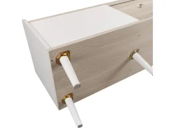 Mueble de TV de 160 cm en blanco y madera, con 2 cajones y 2 puertas, patas de madera - para salón y oficina