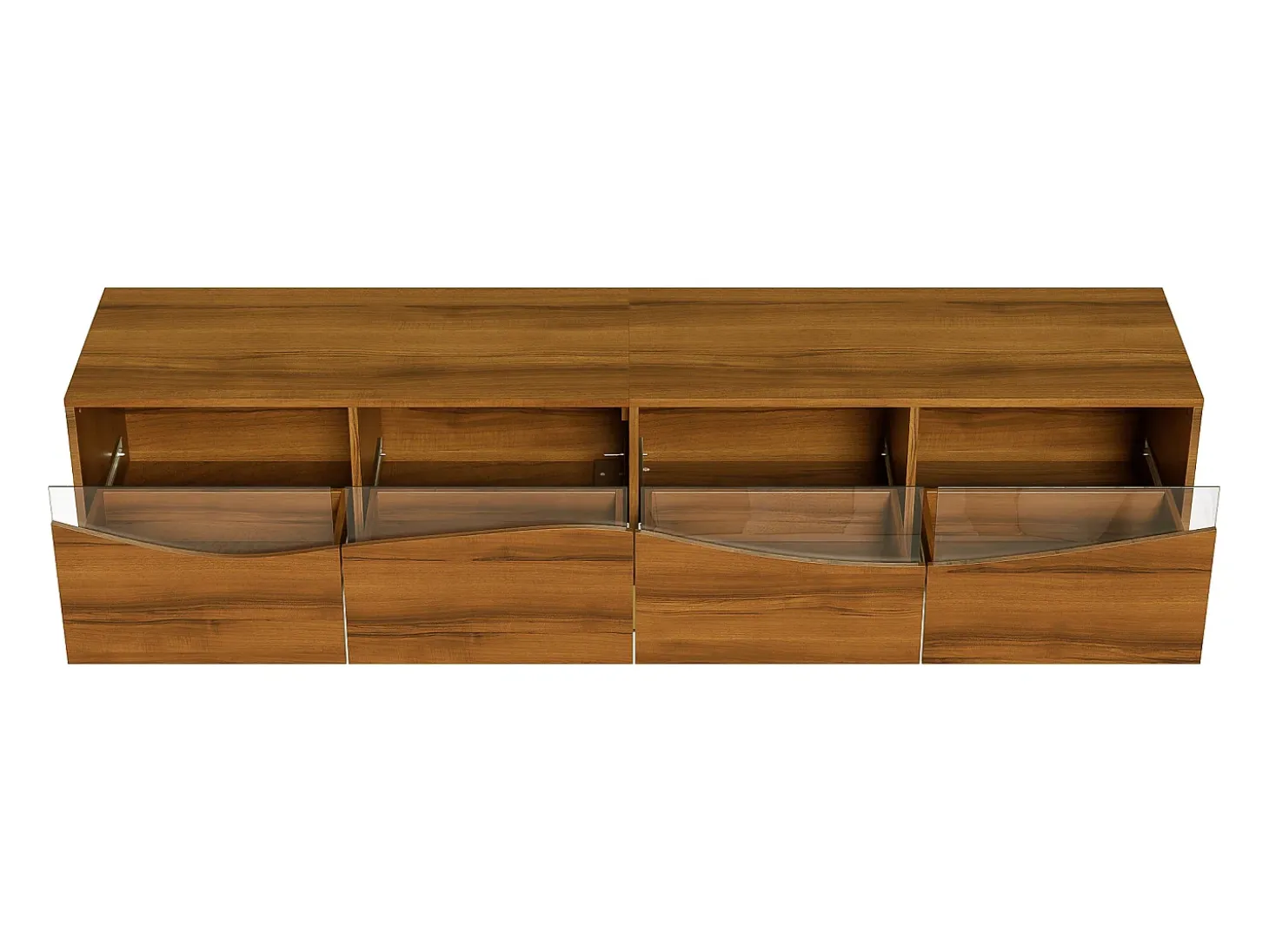 Mueble de TV de 180 cm, mueble de TV color natural con 4 cajones, iluminación LED y patas metálicas doradas