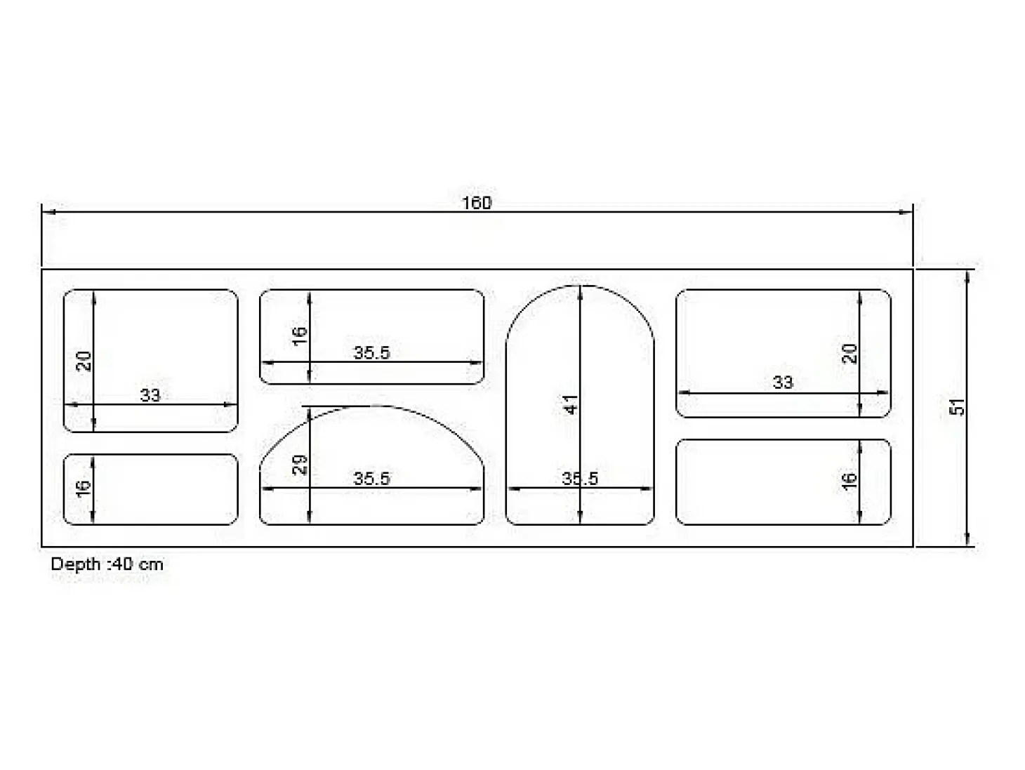 Mueble de TV de diseño con 7 estantes - Color: Negro - LUELA