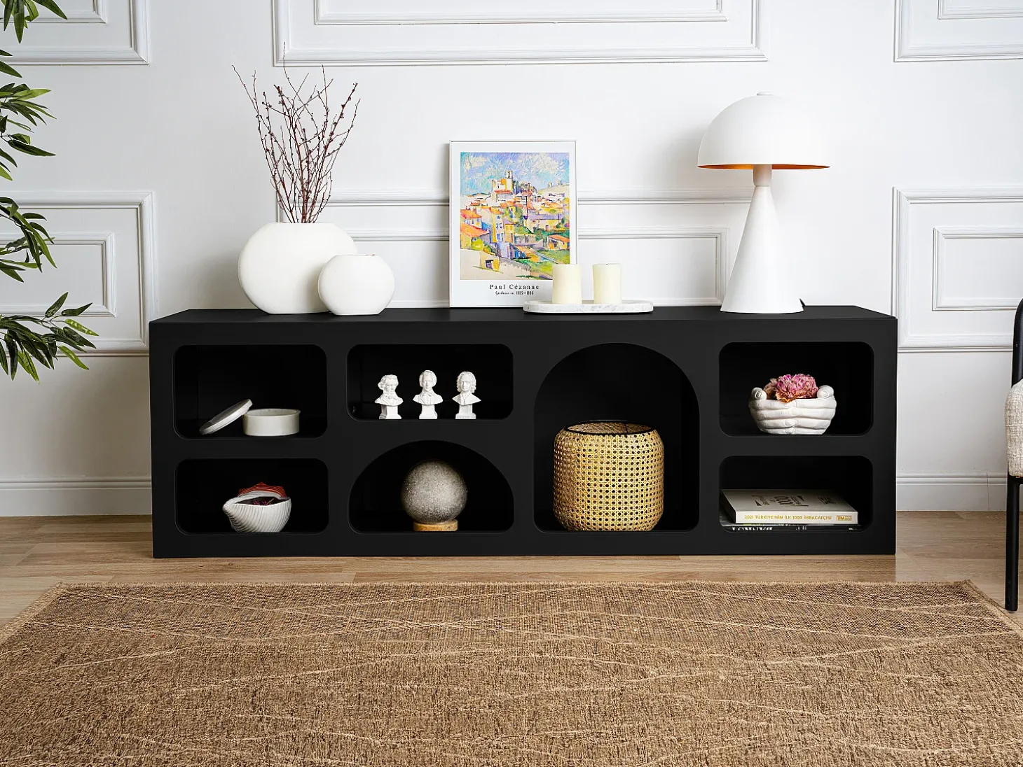 Mueble de TV de diseño con 7 estantes - Color: Negro - LUELA