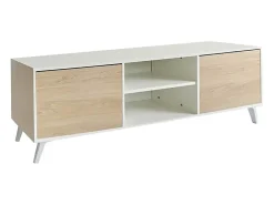Mueble de TV de Diseño Nórdico, 2 Compartimentos de Almacenamiento y 2 Puertas, Cambria - Blanco, 49cm (Alto)x 180cm (Ancho) x 40cm (Fondo) - Meyvaser