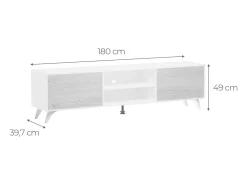 Mueble de TV de Diseño Nórdico, 2 Compartimentos de Almacenamiento y 2 Puertas, Cambria - Blanco, 49cm (Alto)x 180cm (Ancho) x 40cm (Fondo) - Meyvaser
