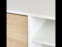 Mueble de TV de Diseño Nórdico, 2 Compartimentos de Almacenamiento y 2 Puertas, Cambria - Blanco, 49cm (Alto)x 180cm (Ancho) x 40cm (Fondo) - Meyvaser