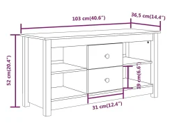 Mueble de TV de madera maciza de pino gris 103x36,5x52 cm
