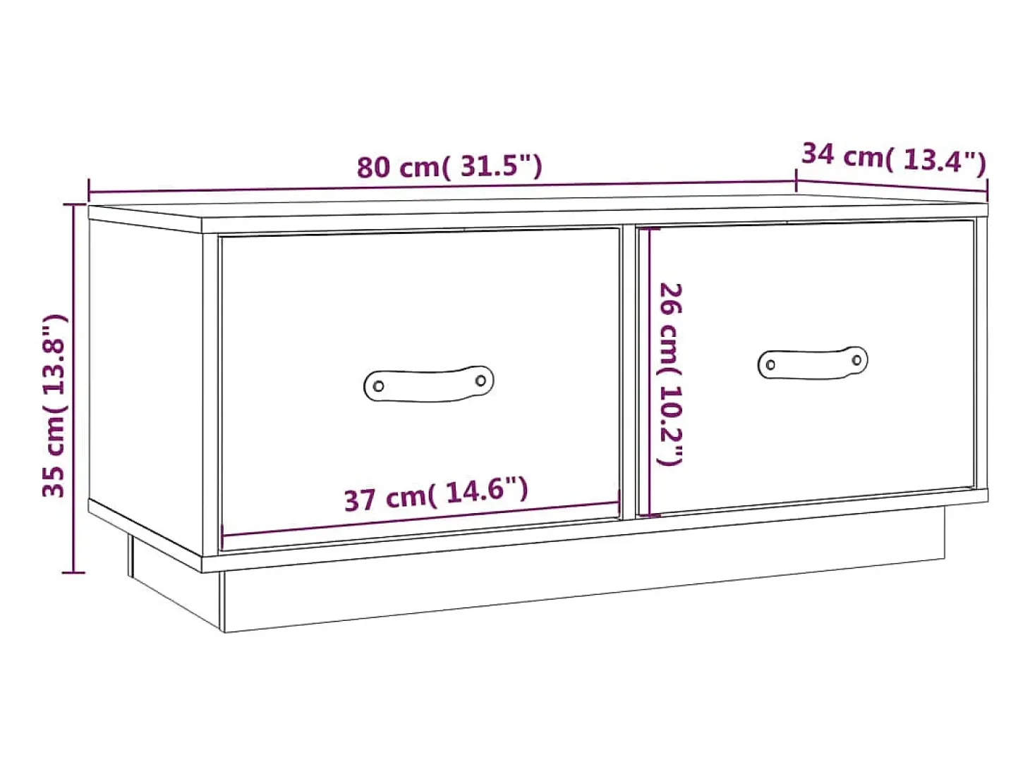Mueble de TV de madera maciza de pino negro 80x34x35 cm