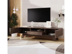 Mueble de TV de madera, mueble de TV con un cajón y dos puertas, aparador de TV bajo para salón, 150 x 35 x 44cm