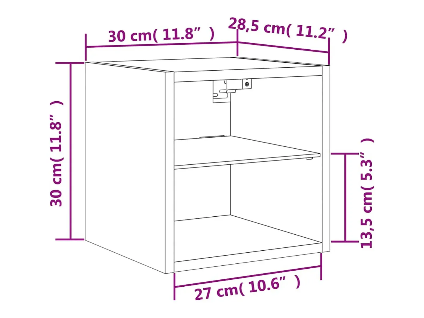 Mueble de TV de pared con luces LED negro 30x28,5x30 cm