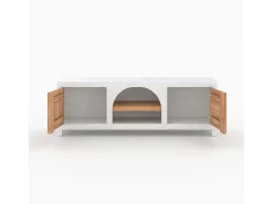 Mueble de TV en concreto blanco roto y madera de acacia 145 cm - Fira