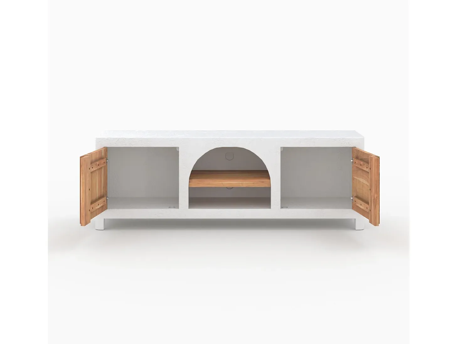 Mueble de TV en concreto blanco roto y madera de acacia 145 cm - Fira
