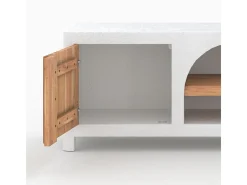 Mueble de TV en concreto blanco roto y madera de acacia 145 cm - Fira