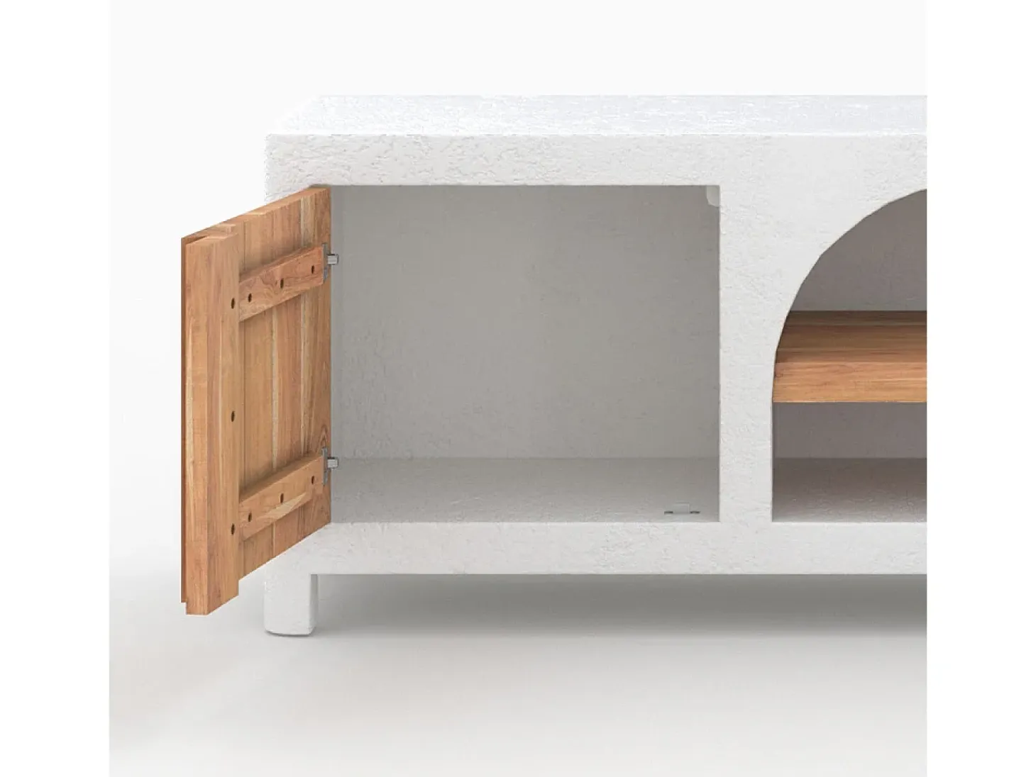 Mueble de TV en concreto blanco roto y madera de acacia 145 cm - Fira
