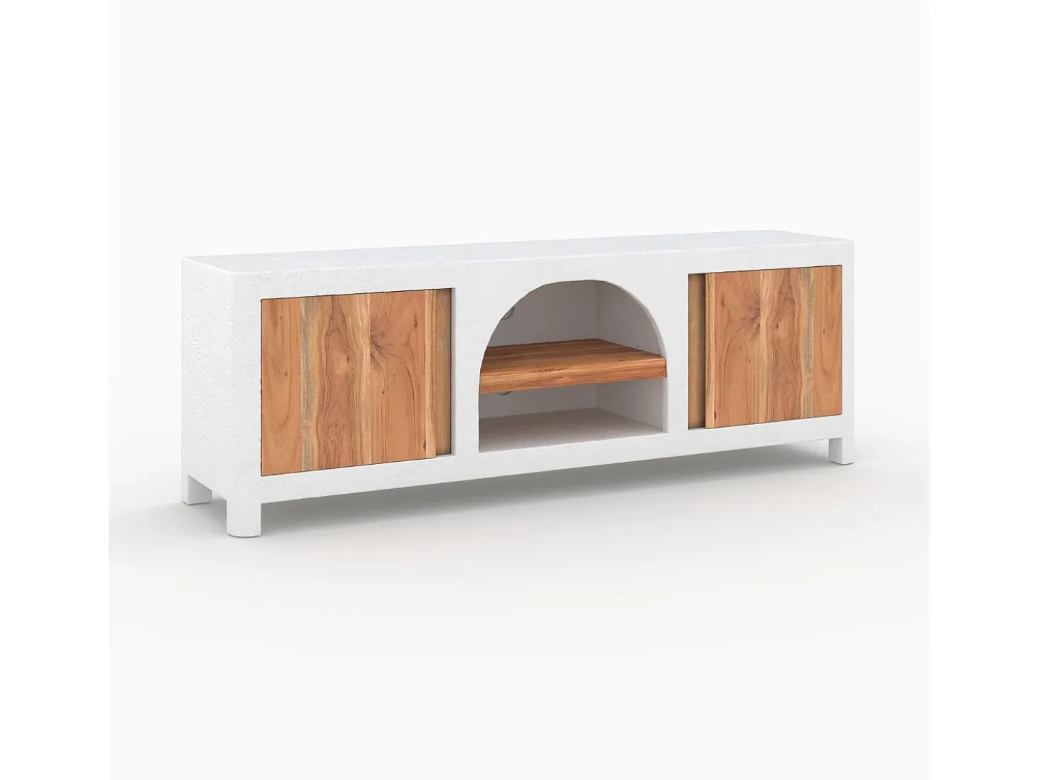 Mueble de TV en concreto blanco roto y madera de acacia 145 cm - Fira