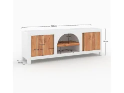 Mueble de TV en concreto blanco roto y madera de acacia 145 cm - Fira