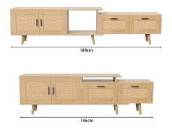 Mueble de TV extensible de 146 a 180 cm, con 2 cajones, 2 puertas y espacio de almacenamiento. Ideal para salón o dormitorio. Fabricado en madera.