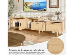 Mueble de TV extensible de 146 a 180 cm, con 2 cajones, 2 puertas y espacio de almacenamiento. Ideal para salón o dormitorio. Fabricado en madera.