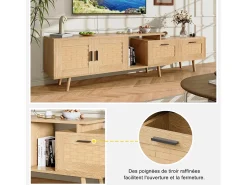 Mueble de TV extensible de 146 a 180 cm, con 2 cajones, 2 puertas y espacio de almacenamiento. Ideal para salón o dormitorio. Fabricado en madera.