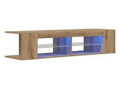 Mueble de TV luces LED madera roble artisan 135x39x30 cm