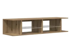 Mueble de TV luces LED madera roble artisan 135x39x30 cm
