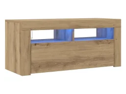 Mueble de TV luces LED madera roble artisan 90x35x40 cm