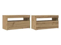 Mueble de TV luces LED madera roble artisan 75x35x40 cm
