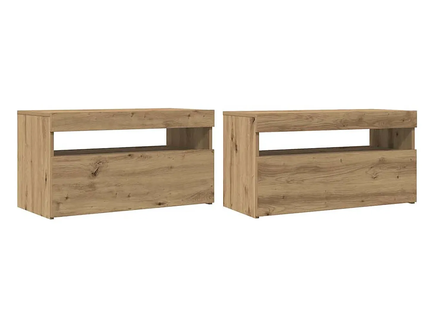 Mueble de TV luces LED madera roble artisan 75x35x40 cm
