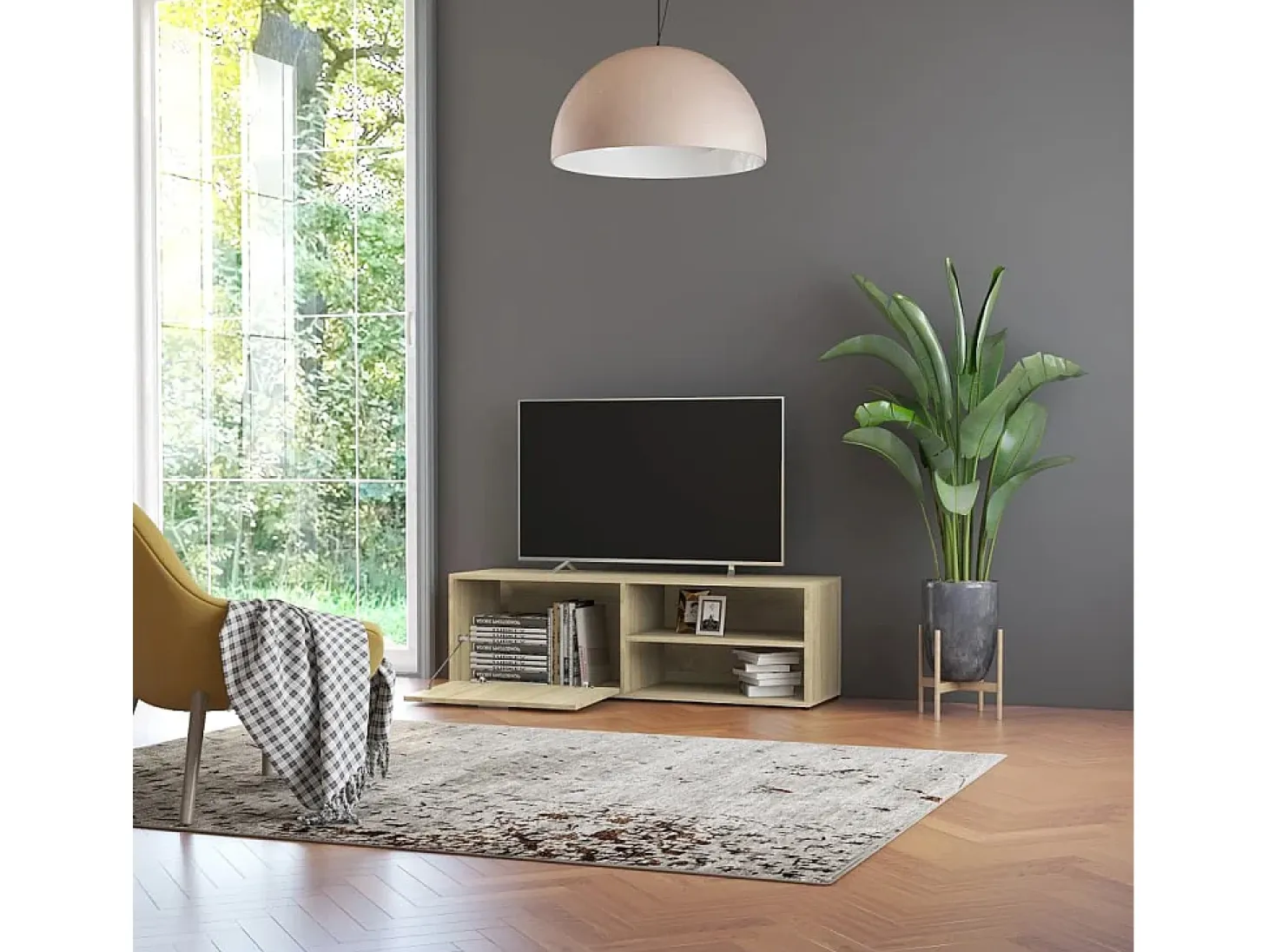 Mueble de TV madera contrachapada color roble 120x34x37 cm