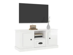 Mueble de TV madera contrachapada blanco brillo 100x35,5x45 cm