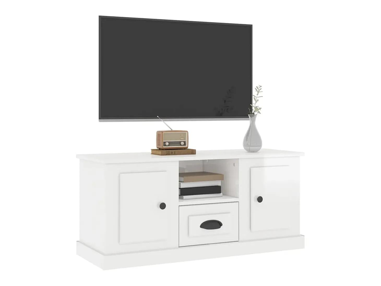Mueble de TV madera contrachapada blanco brillo 100x35,5x45 cm