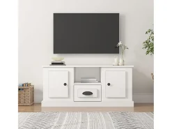 Mueble de TV madera contrachapada blanco brillo 100x35,5x45 cm