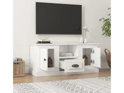 Mueble de TV madera contrachapada blanco brillo 100x35,5x45 cm