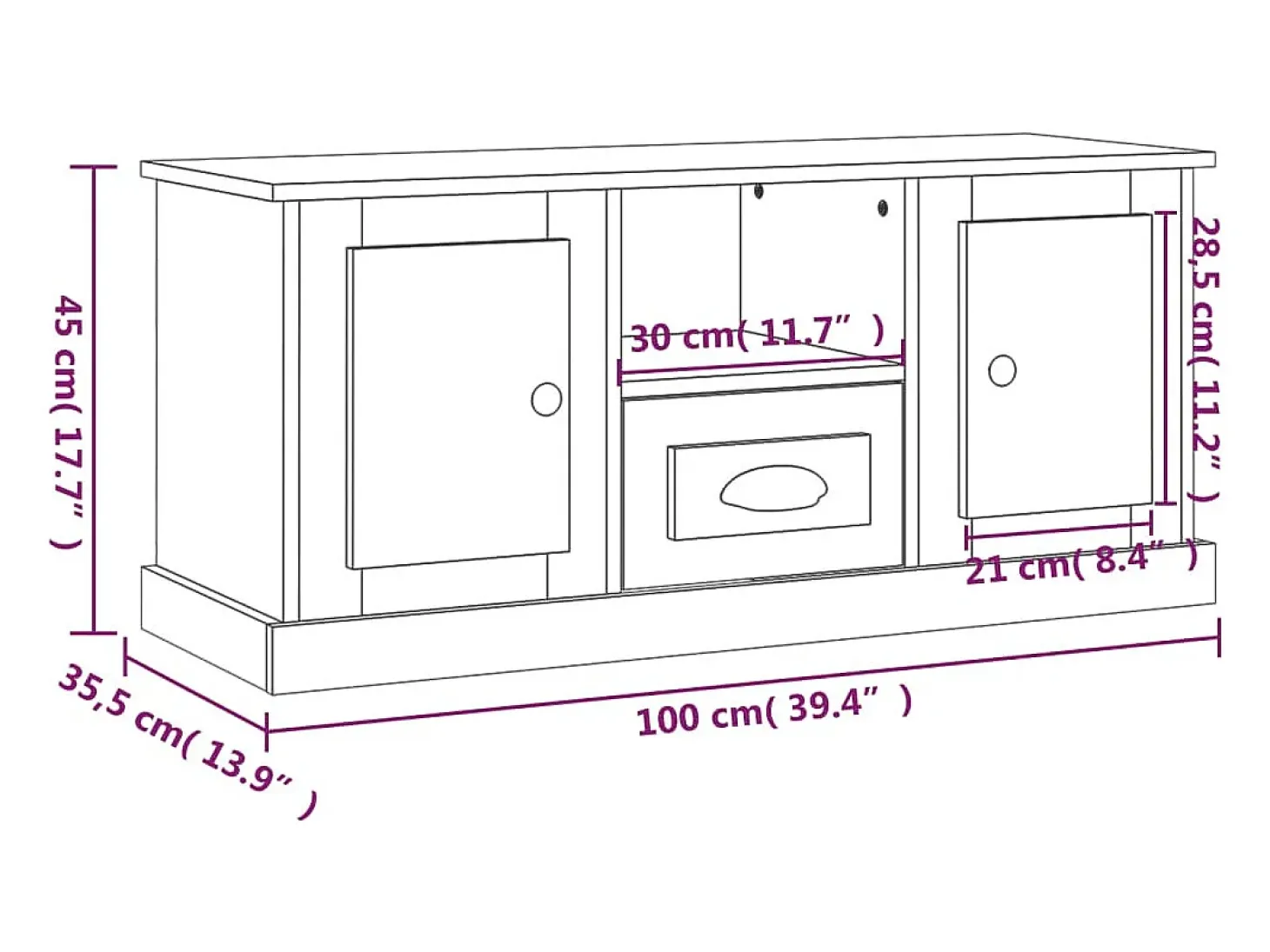 Mueble de TV madera contrachapada blanco brillo 100x35,5x45 cm
