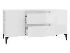 Mueble de TV madera contrachapada blanco brillo 102x44,5x50 cm