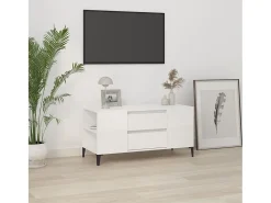 Mueble de TV madera contrachapada blanco brillo 102x44,5x50 cm