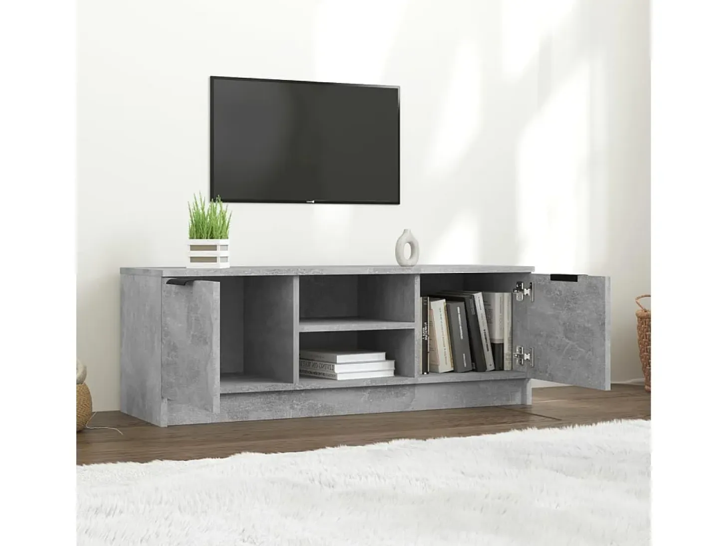 Mueble de TV madera contrachapada gris hormigón 102x35x36,5 cm