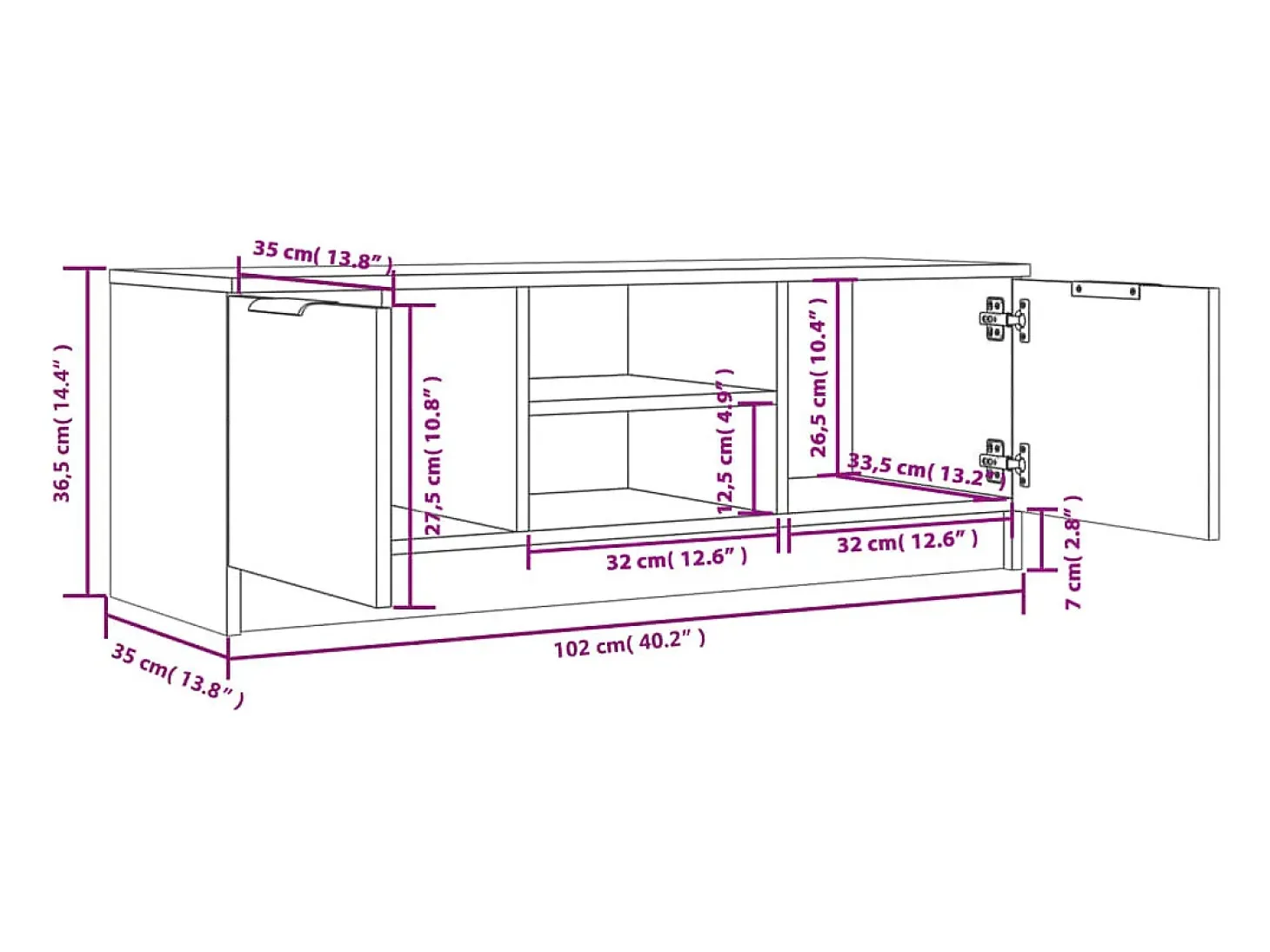 Mueble de TV madera contrachapada gris hormigón 102x35x36,5 cm