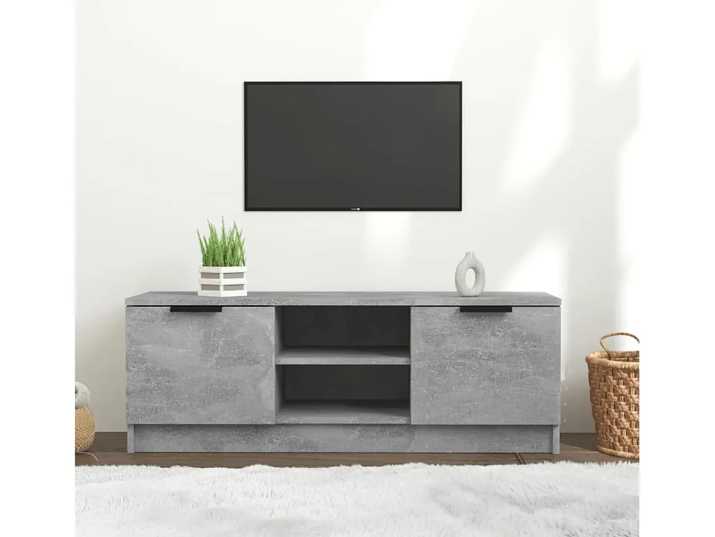 Mueble de TV madera contrachapada gris hormigón 102x35x36,5 cm