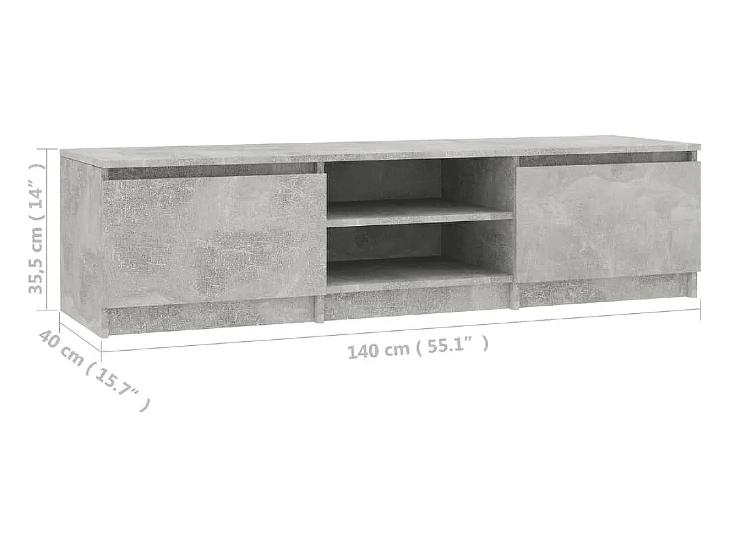 Mueble de TV madera contrachapada gris hormigón 140x40x35,5 cm