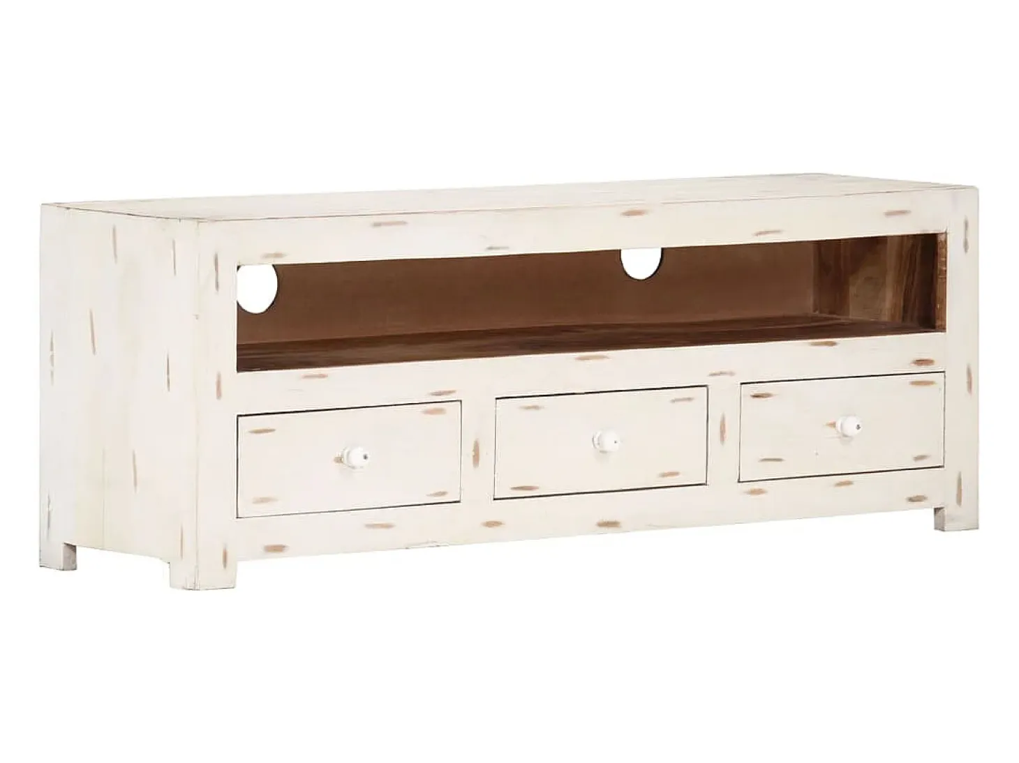 Mueble de TV madera de acacia maciza blanco 110x30x40 cm