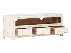 Mueble de TV madera de acacia maciza blanco 110x30x40 cm